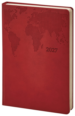 2027 Termoderi Dünya Haritası Desenli Ajanda - Kırmızı 378