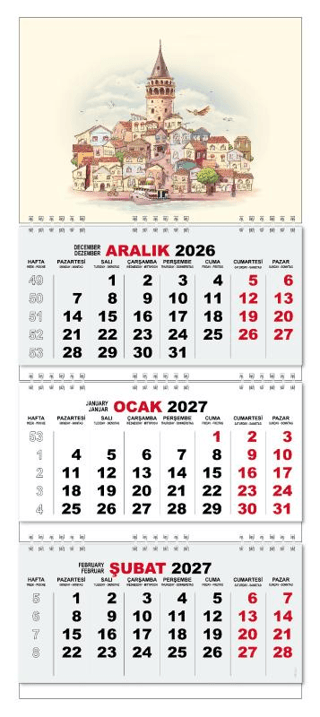 2027 Gemici Duvar Takvimi - Galata Kulesi